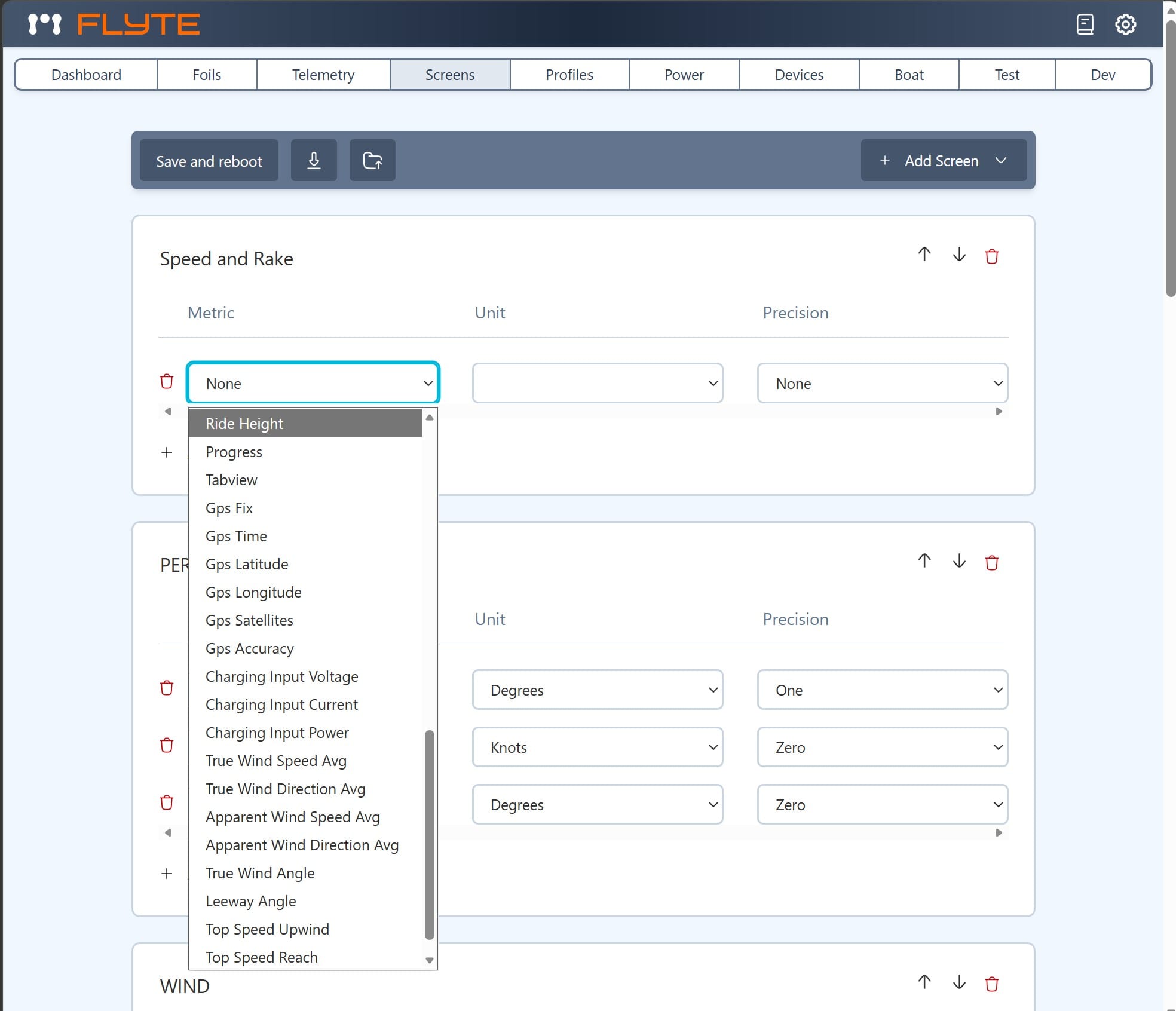Flyte Telemetry screen configuration for sailor-preferred cockpit layouts